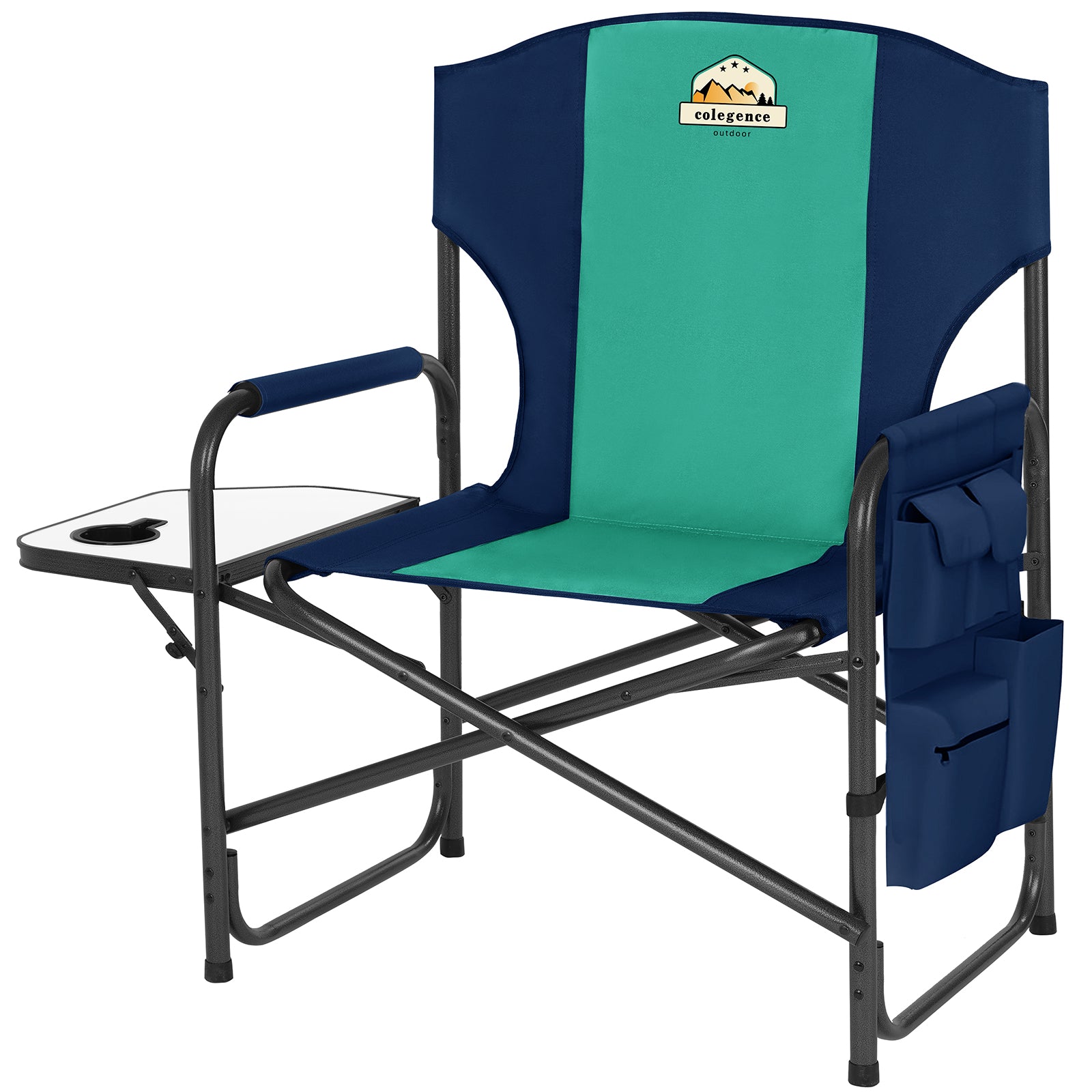 Oversized Directors Camping Chair Support 600 LBS, Heavy Duty Folding Outdoor Chairs with Detachable Side Pocket and Adjustable Side Table for Outside Beach,Lawn,Fishing,Dark Blue