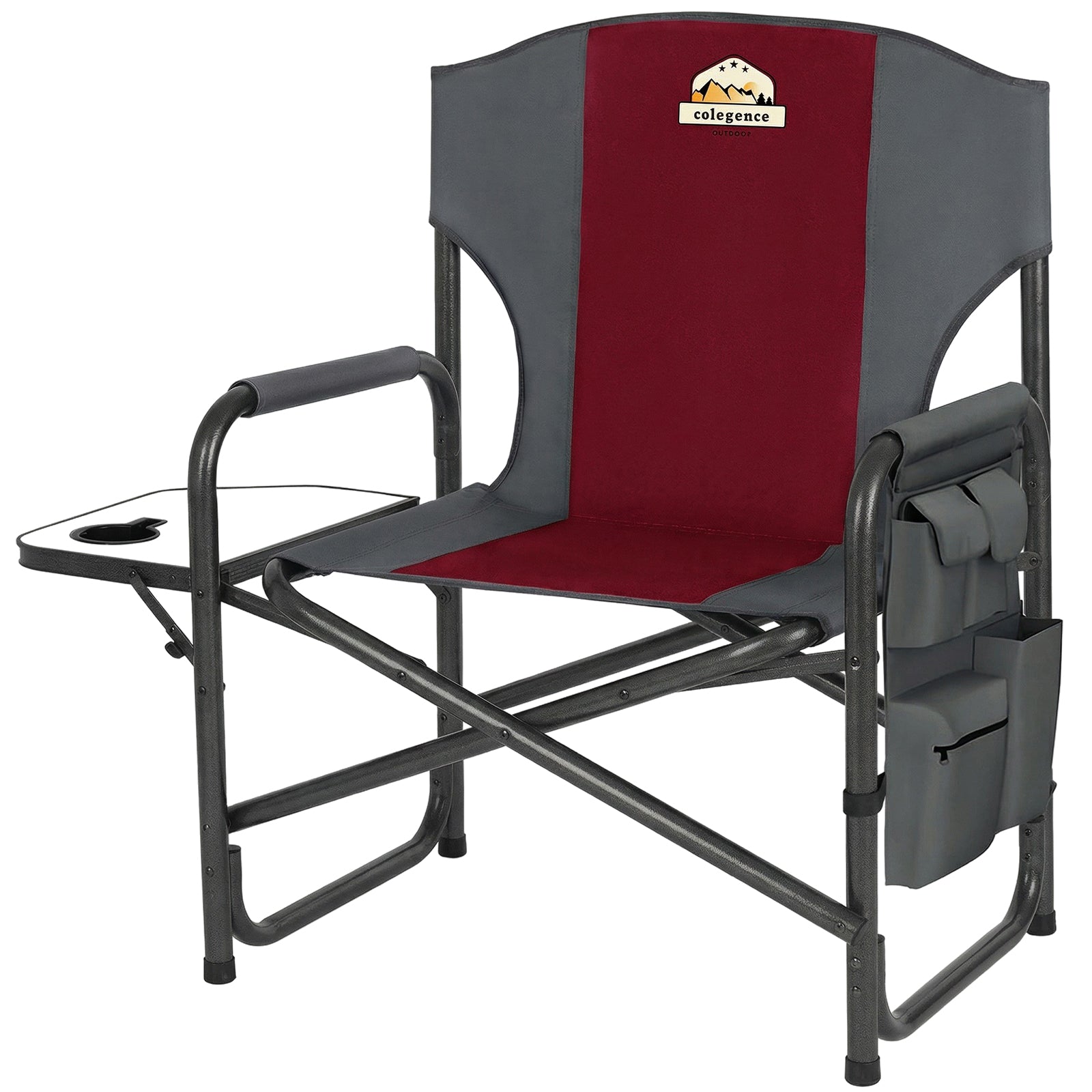 Oversized Directors Camping Chair Support 600 LBS, Heavy Duty Folding Outdoor Chairs with Detachable Side Pocket and Adjustable Side Table for Outside Beach,Lawn,Fishing (Red)