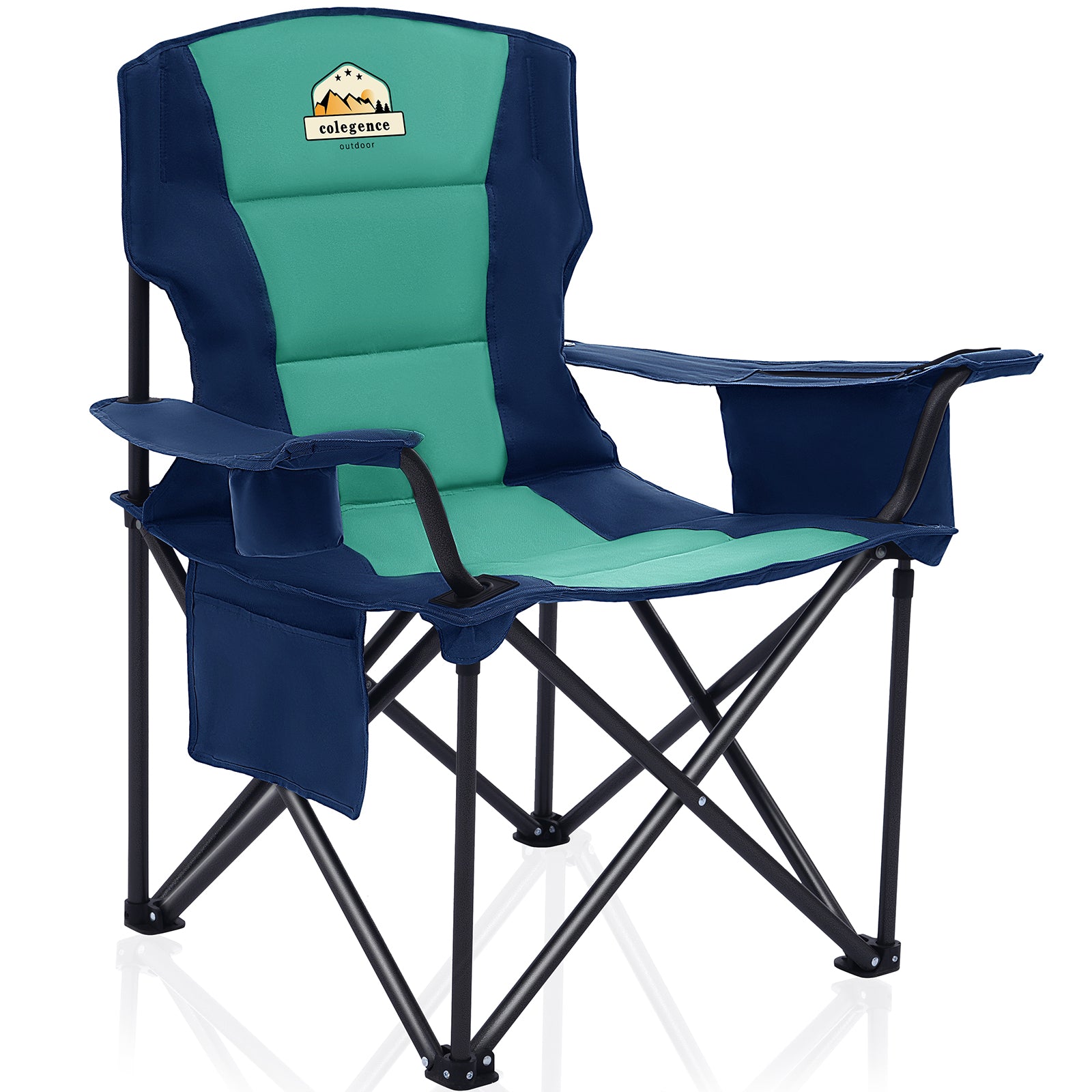 Heavy Duty Camping Chair for Adults, Oversized Heavy People Foldable Outside Camp Chairs Carry Bag Included, with Cooler Bag Cup Holder, Side Pocket for Lawn,Sport,Outdoor,Dark Blue