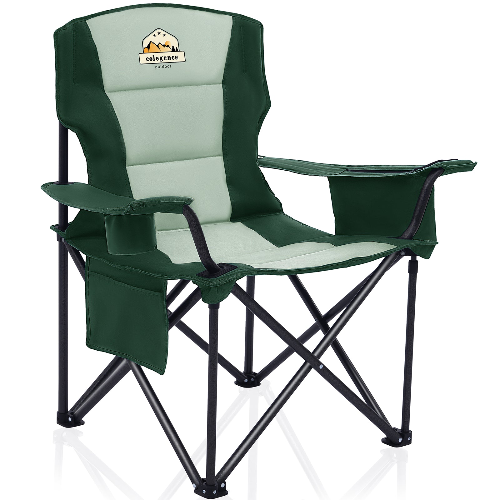 Heavy Duty Camping Chair for Adults, Oversized Heavy People Foldable Outside Camp Chairs Carry Bag Included, with Cooler Bag Cup Holder, Side Pocket for Lawn,Sport,Outdoor,Dark Green
