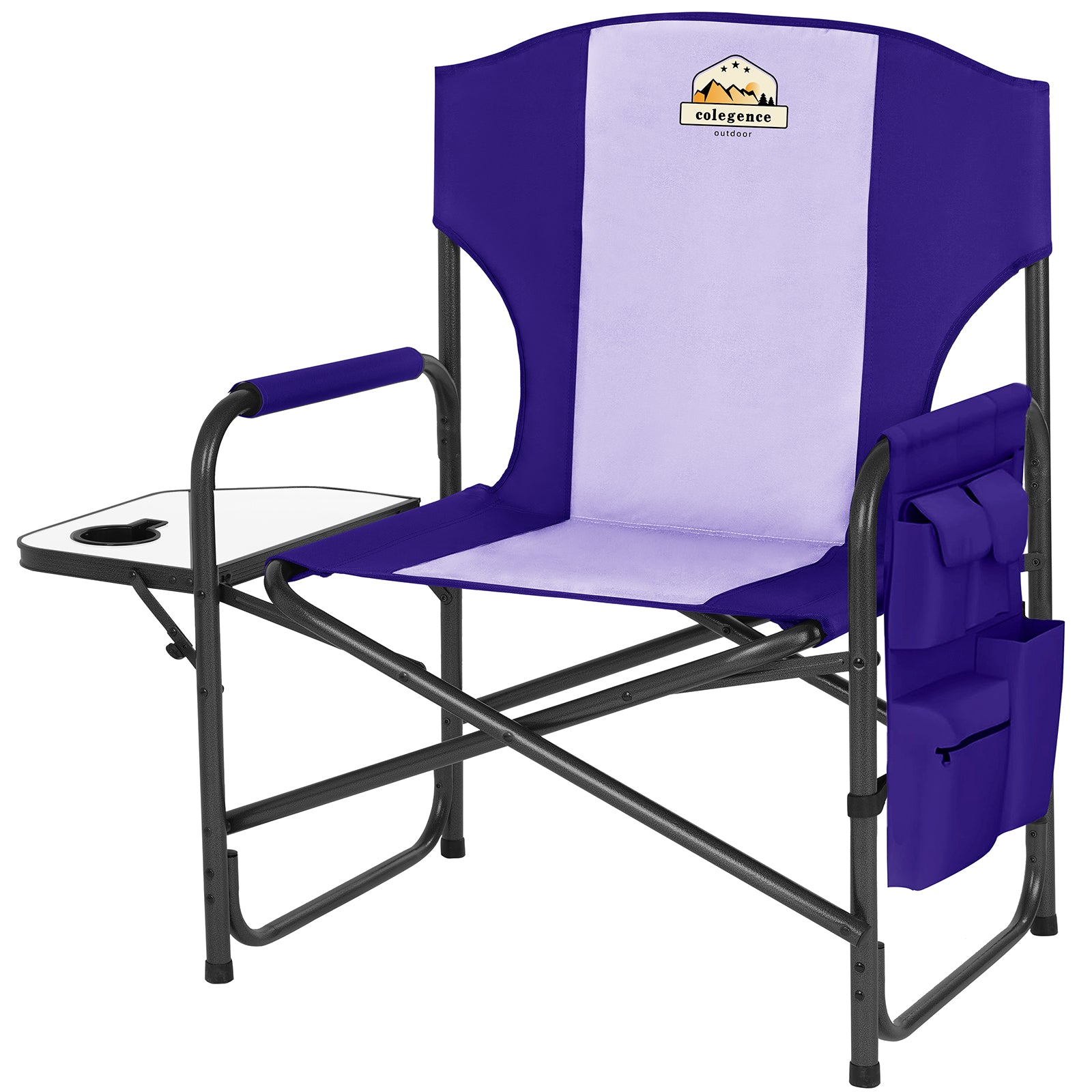 Oversized Directors Camping Chair Support 600 LBS, Heavy Duty Folding Outdoor Chairs with Detachable Side Pocket and Adjustable Side Table for Outside Beach,Lawn,Fishing, Deep Purple