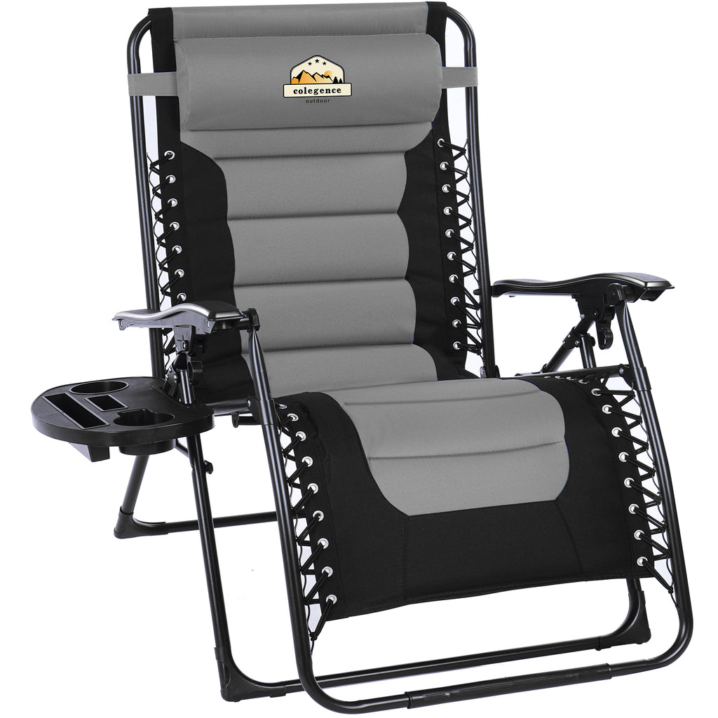 Oversized Padded Zero Gravity Lounge Chair, Foldable Patio Anti Gravity Reclining Chairs Folding Lawn Recliner with Cup Holder for Yard, Camping, Outdoor, Support 350 LBS, Black