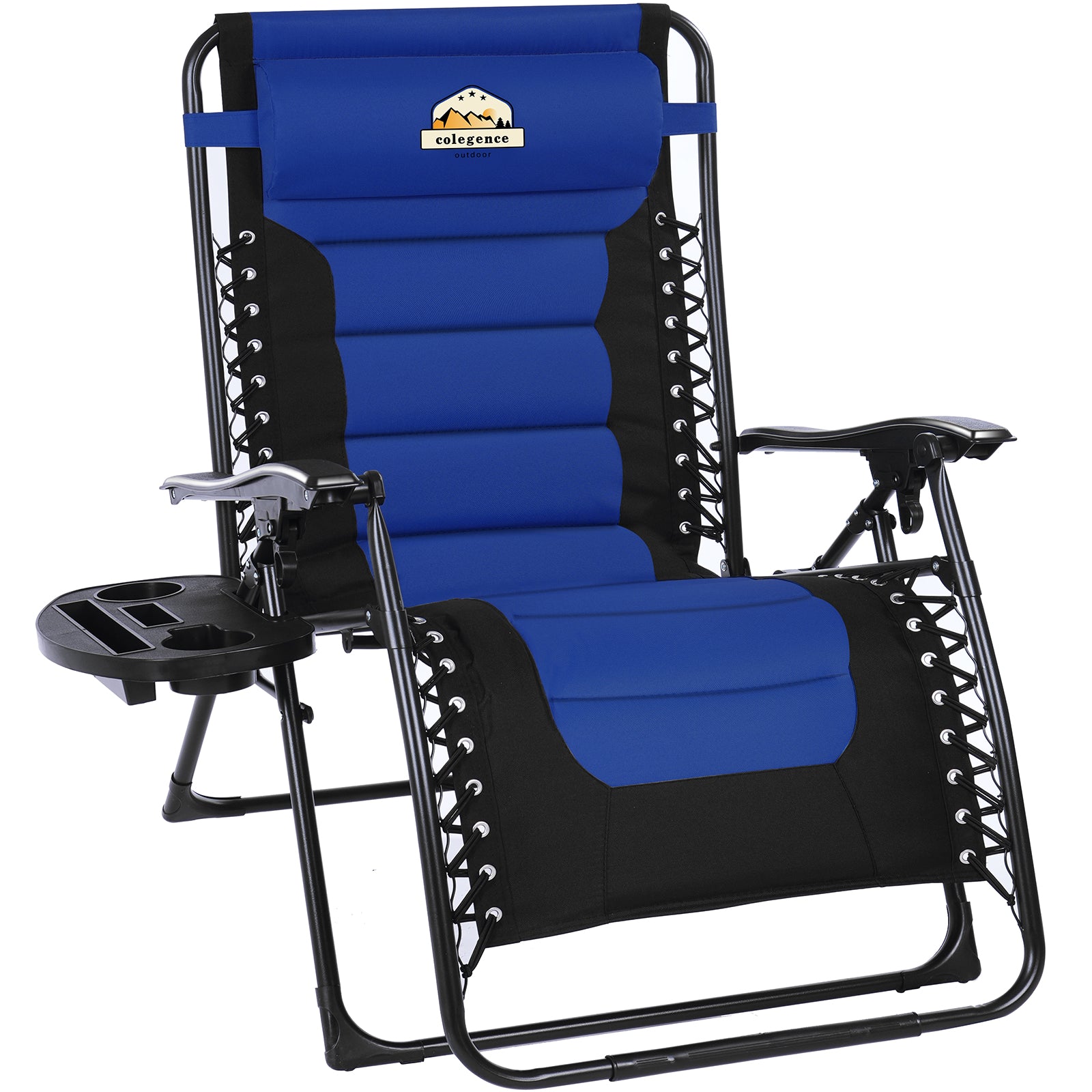 Oversized Padded Zero Gravity Lounge Chair, Foldable Patio Anti Gravity Reclining Chairs Folding Lawn Recliner with Cup Holder for Yard, Camping, Outdoor, Support 350 LBS, Blue