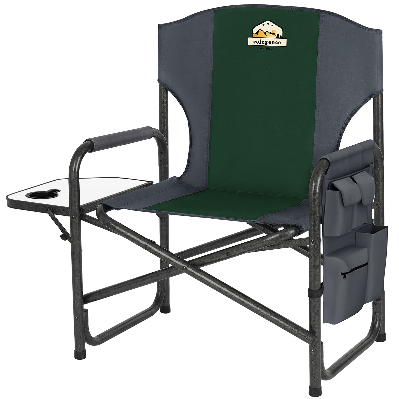 Oversized Directors Camping Chair Support 600 LBS, Heavy Duty Folding Outdoor Chairs with Detachable Side Pocket and Adjustable Side Table for Outside Beach,Lawn,Fishing (Green)