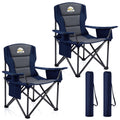Oversized Folding Camping Chairs 2 Pack - 450 LBS Support Heavy Duty Camp Chair with Padded Cushion, Portable Outside Chairs with Carry Bag，Cooler, Cup Holder for Outdoor, Lawn, Sports - Blue