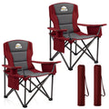 Oversized Folding Camping Chairs 2 Pack- 450 LBS Support Heavy Duty Camp Chair with Padded Cushion, Portable Outside Chairs with Carry Bag，Cooler, Cup Holder for Outdoor, Lawn, Sports - Red
