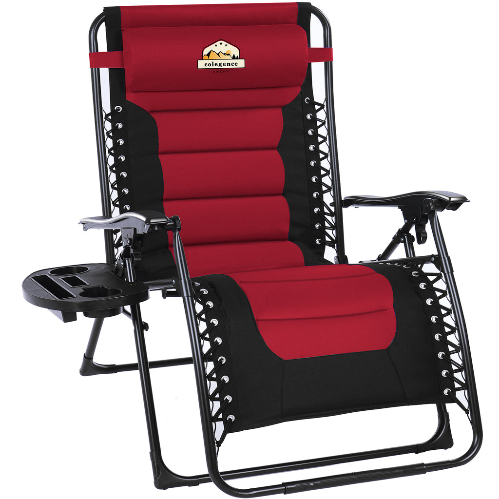 Oversized Padded Zero Gravity Lounge Chair, Foldable Patio Anti Gravity Reclining Chairs Folding Lawn Recliner with Cup Holder for Yard, Camping, Outdoor, Support 350 LBS, Burgundy