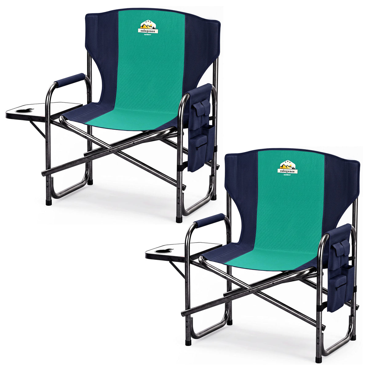 Oversized Directors Camping Chair 2 Pack Support 600 LBS, Heavy Duty Folding Outdoor Chairs with Detachable Side Pocket and Adjustable Side Table for Outside Beach,Lawn,Fishing (Green)