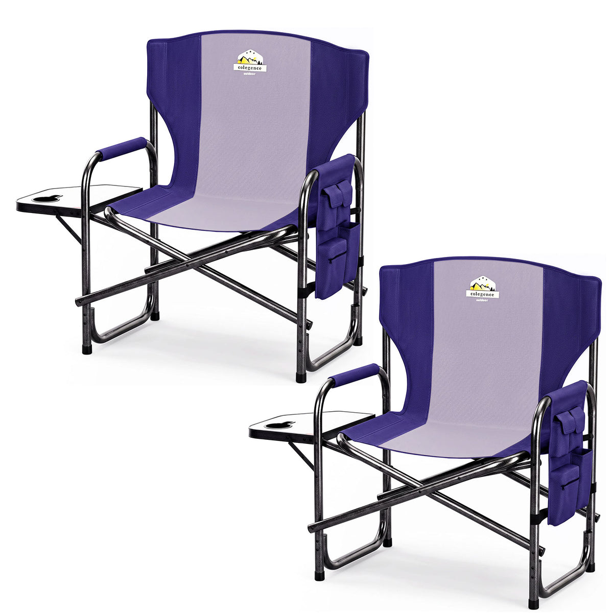 Oversized Directors Camping Chair 2 Pack Support 600 LBS, Heavy Duty Folding Outdoor Chairs with Detachable Side Pocket and Adjustable Side Table for Outside Beach,Lawn,Fishing, Deep Purple