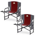 Oversized Directors Camping Chair 2 Pack Support 600 LBS, Heavy Duty Folding Outdoor Chairs with Detachable Side Pocket and Adjustable Side Table for Outside Beach,Lawn,Fishing (Red)