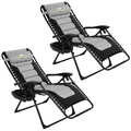 Oversized Padded Zero Gravity Lounge Chair 2 Pack, Foldable Patio Anti Gravity Reclining Chairs Folding Lawn Recliner with Cup Holder for Yard, Camping, Outdoor, Support 350 LBS, Black
