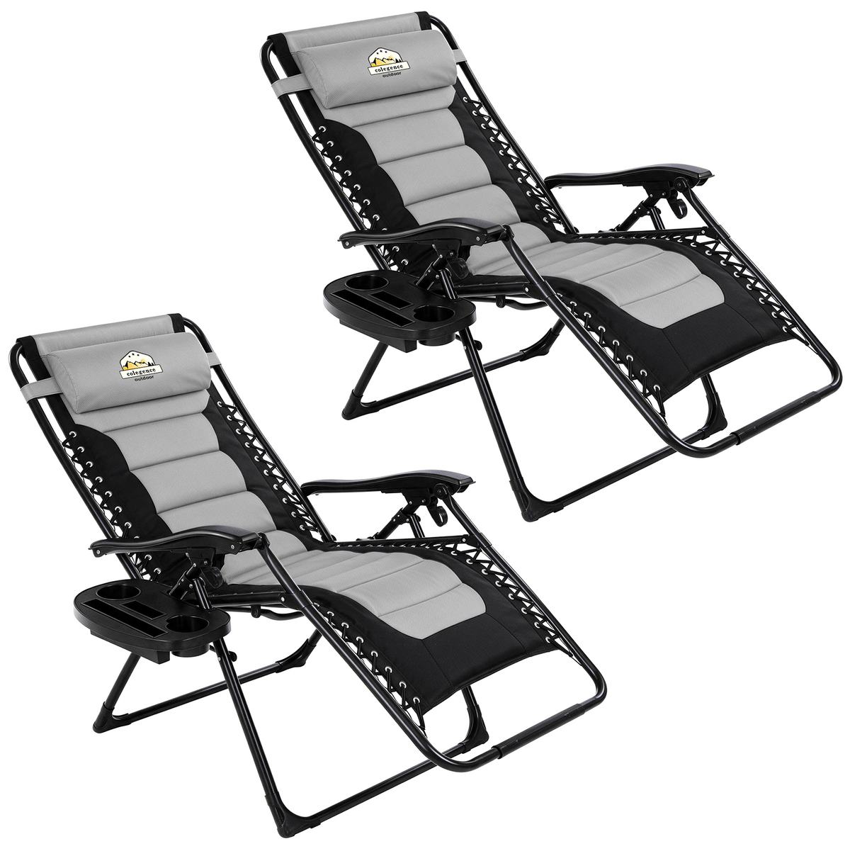Oversized Padded Zero Gravity Lounge Chair 2 Pack, Foldable Patio Anti Gravity Reclining Chairs Folding Lawn Recliner with Cup Holder for Yard, Camping, Outdoor, Support 350 LBS, Black