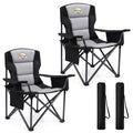 Oversized Folding Camping Chairs 2 Pack - 450 LBS Support Heavy Duty Camp Chair with Padded Cushion, Portable Outside Chairs with Carry Bag，Cooler, Cup Holder for Outdoor, Lawn, Sports - Black