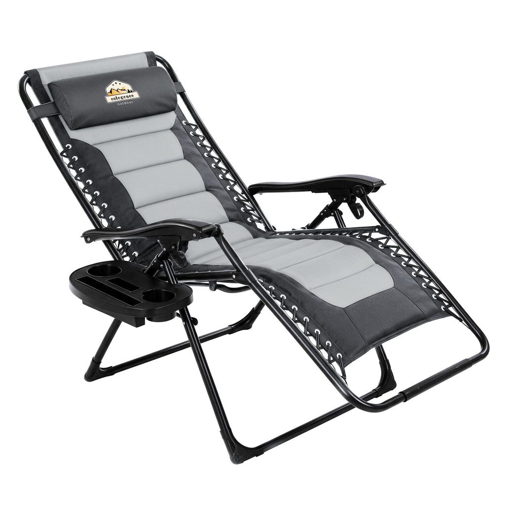 Oversized Padded Zero Gravity Lounge Chair, Foldable Patio Anti Gravity Reclining Chairs Folding Lawn Recliner with Cup Holder for Yard, Camping, Outdoor, Support 350 LBS, Gray&light Gray