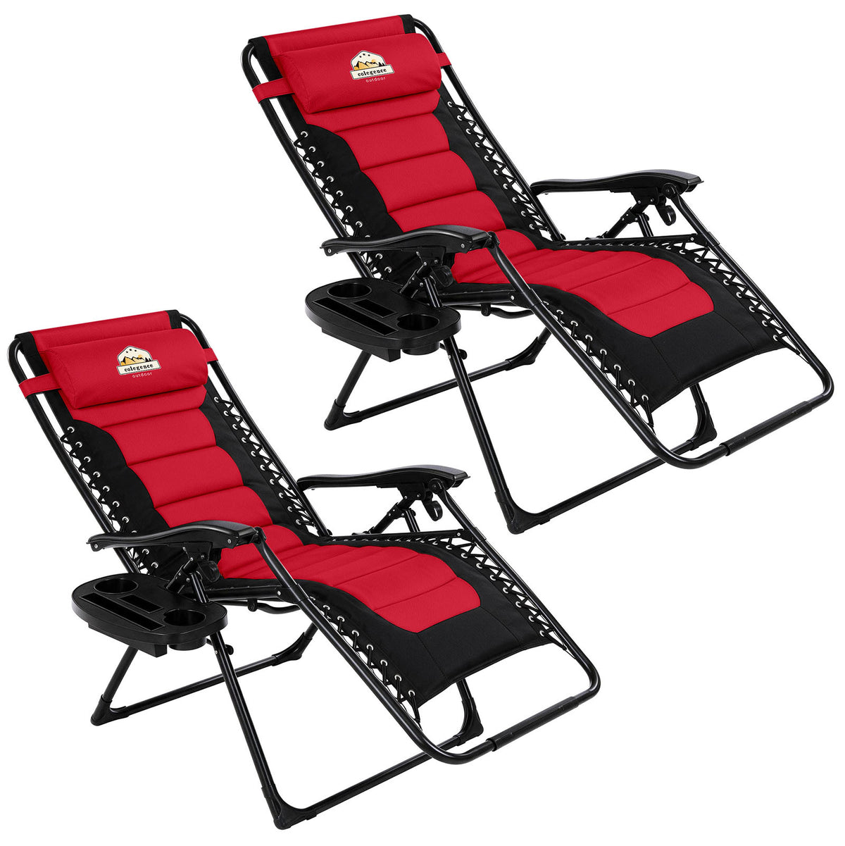 Oversized Padded Zero Gravity Lounge Chair 2 Pack, Foldable Patio Anti Gravity Reclining Chairs Folding Lawn Recliner with Cup Holder for Yard, Camping, Outdoor, Support 350 LBS, Red