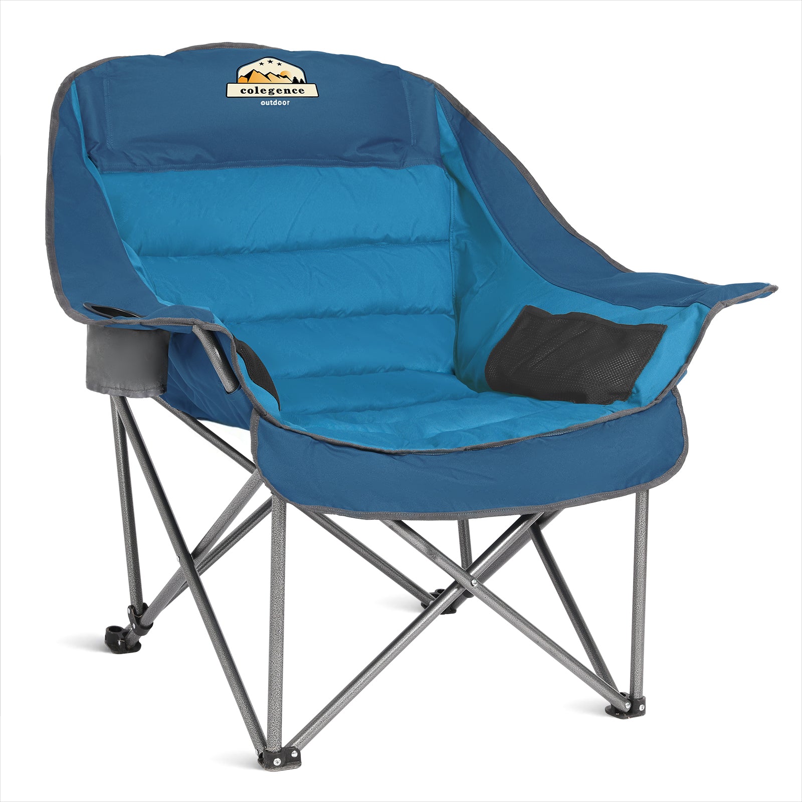 Oversized XL Padded Camping Chair Wide Heavy Duty Lawn Chairs Support 450 LBS Portable Folding Gaint Plus Camp Chair with Side Pocket Cup Holder for Outdoor Outside Sports Baseball-Blue