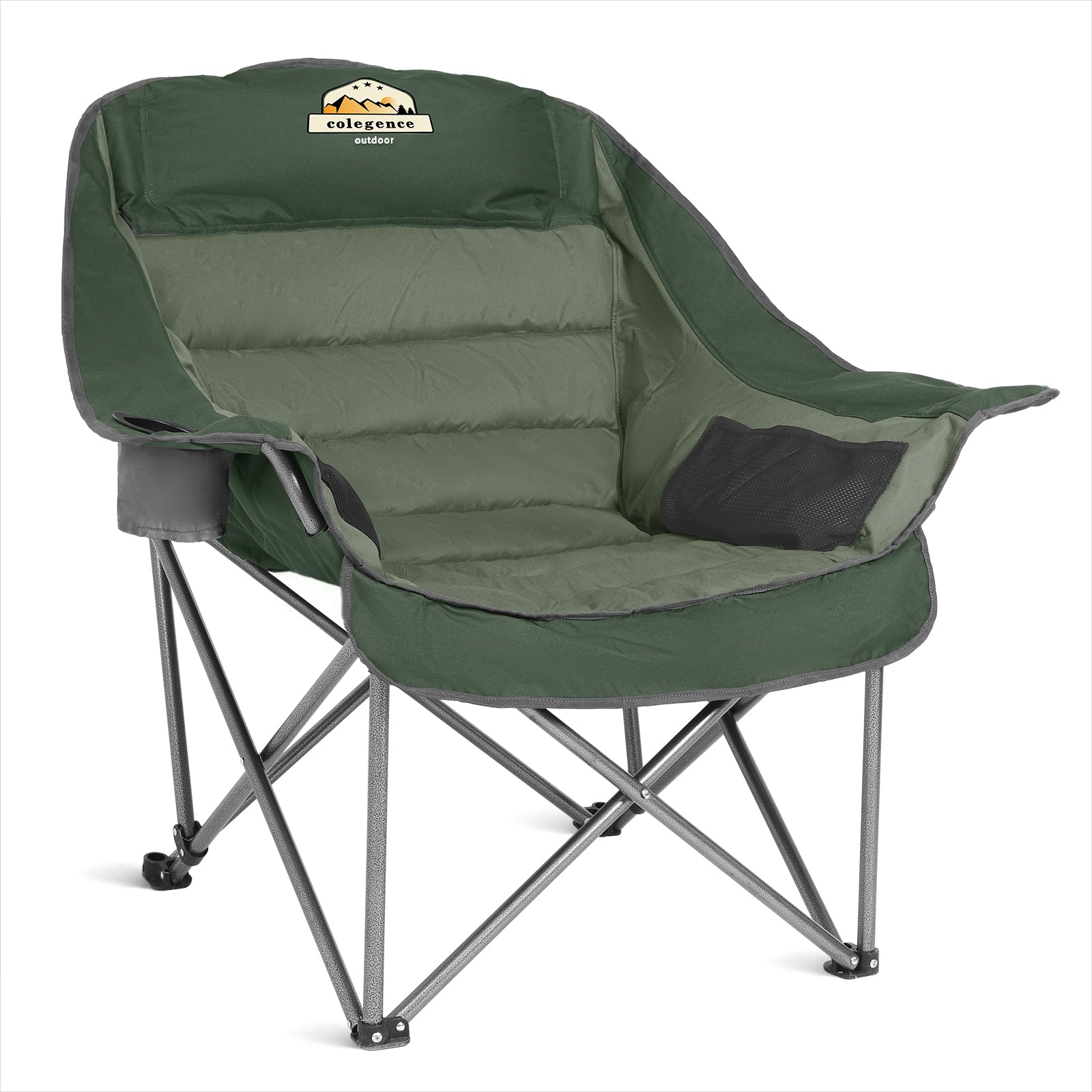 Oversized XL Padded Camping Chair Wide Heavy Duty Lawn Chairs Support 450 LBS Portable Folding Gaint Plus Camp Chair with Side Pocket Cup Holder for Outdoor Outside Sports Baseball-Green